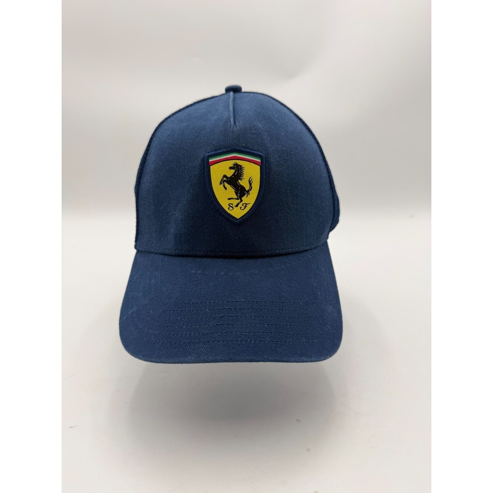 PUMA Scuderia Ferrari Hat Navy Blue Trucker Mesh Snapback F1 Racing Cap